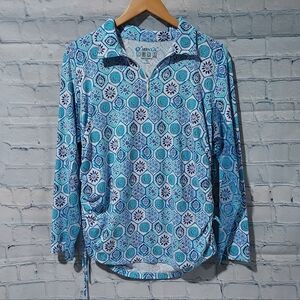 IBKUL XL Terra Blue Top Mock Zipper Athleisure Long Sleeve Top UPF50 Golf Tennis